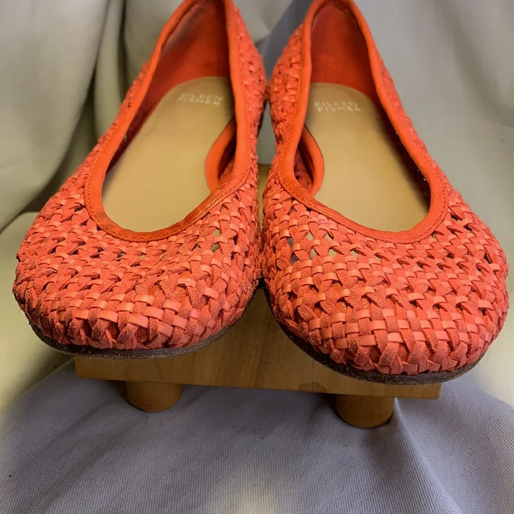 Eileen Fisher leather intarsio woven leather flats